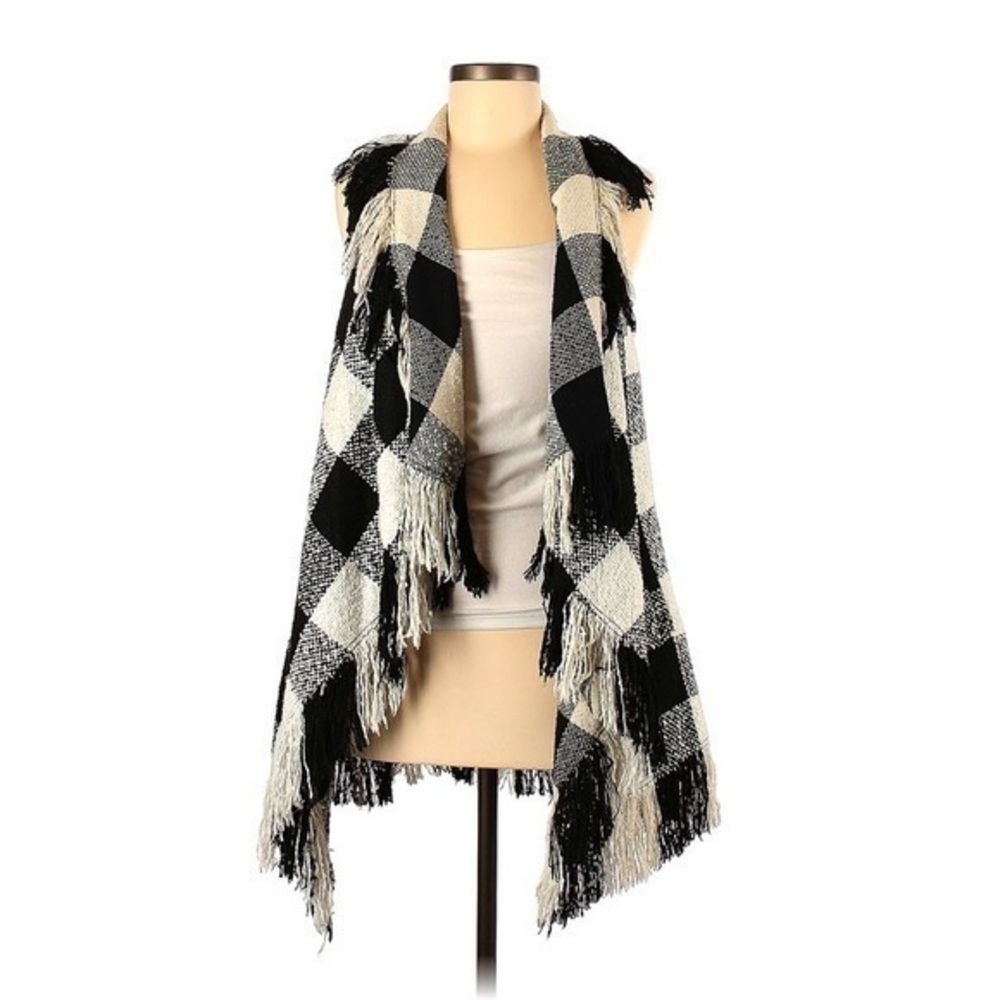 Boutique Black White Gingham Sweater Cardigan L